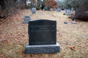 Warren B & Sarah L Avery & Clara A Barrett Headstone area